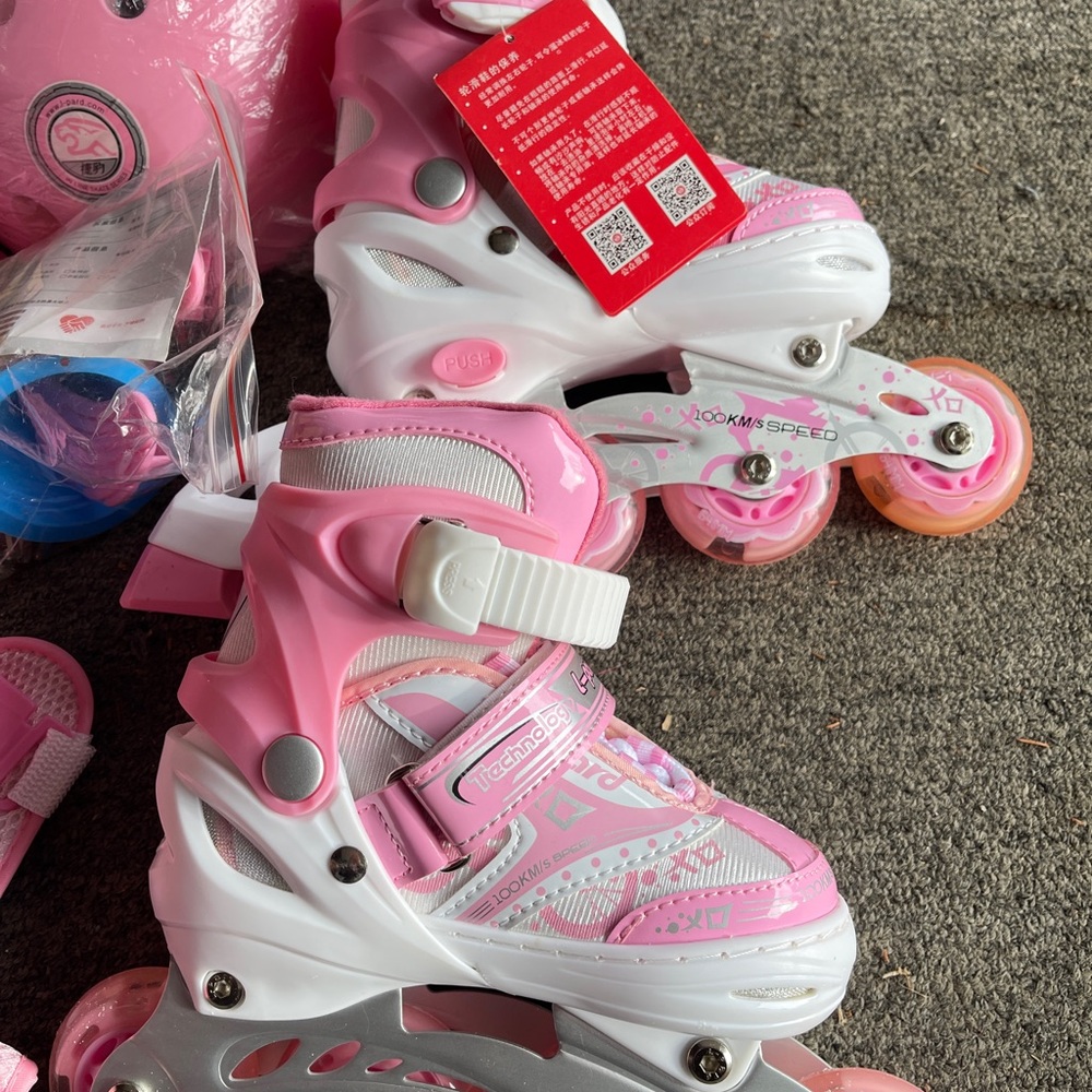 Kids Adjustable Pink Inline Roller Skates
